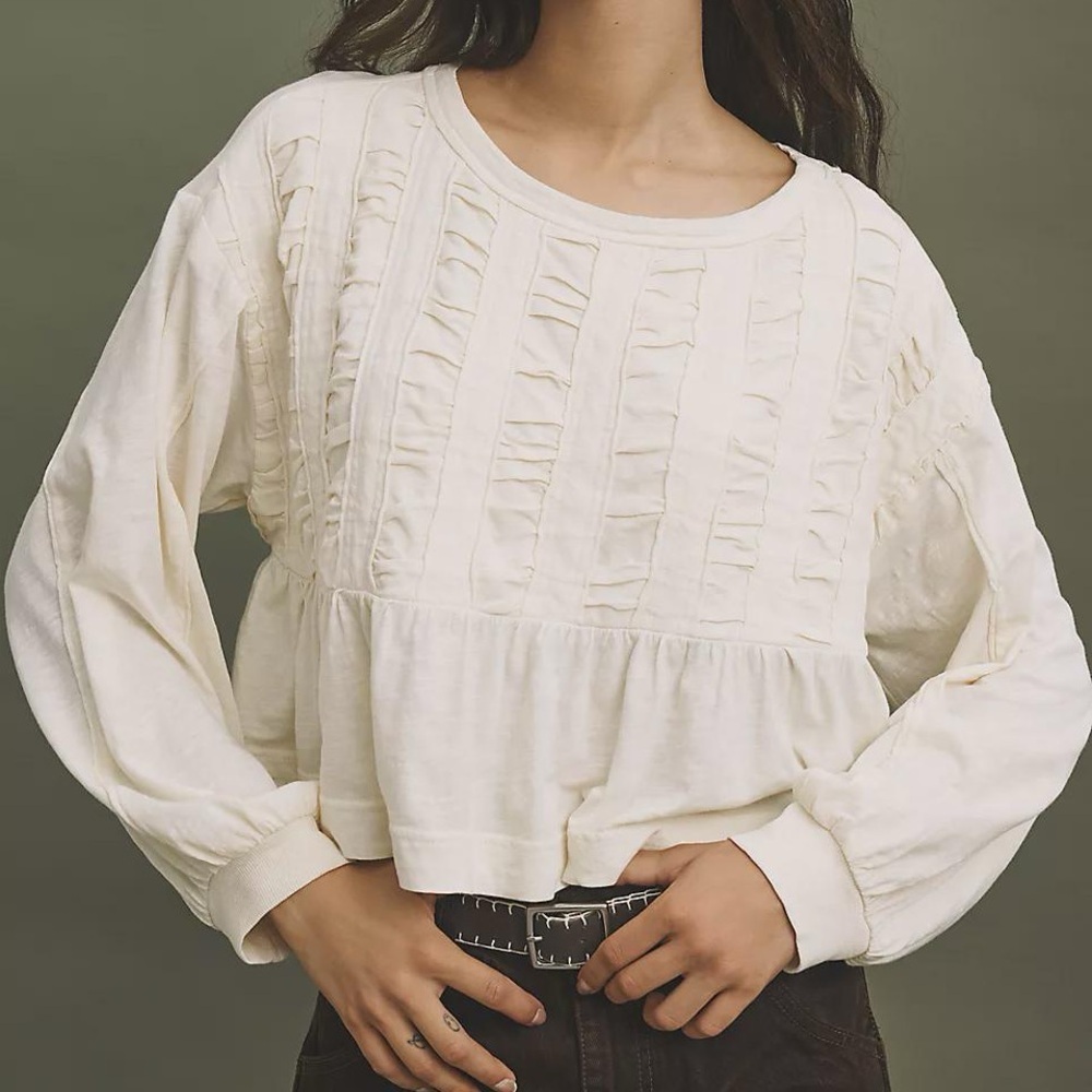 Anthropologie Pilcro Cream Long Sleeve Blouse sz L